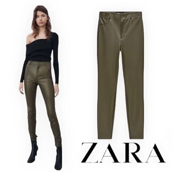 ZARA | Green | FAUX LEATHER LEGGINGS - Picture 1 of 10
